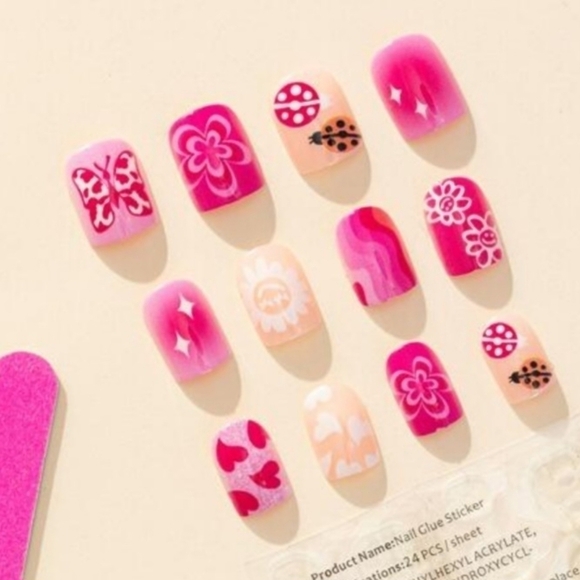 2/$16 Pink Floral Hearts Press On Nails - Picture 7 of 15